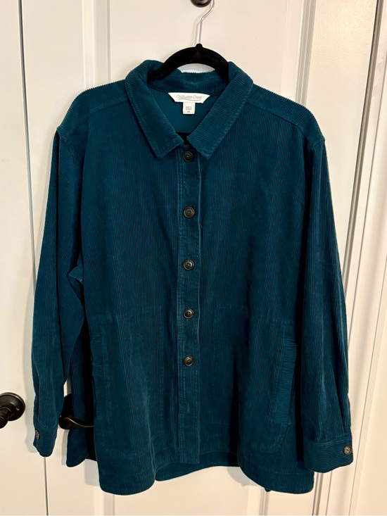 Coldwater Creek Tops - Coldwater Creek Dark Teal Corduroy Button-Front Jacket with Deep Side Pockets